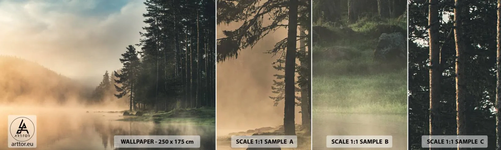 Fototapeten Muster Selbstklebend Deluxe Sticker - Die Geburt des Tages - Landschaft, See, Wald - 100x30 cm