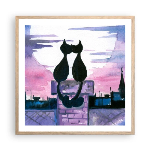 Poster in einem Rahmen aus heller Eiche - Rendez-vous unter dem Mond - 60x60 cm