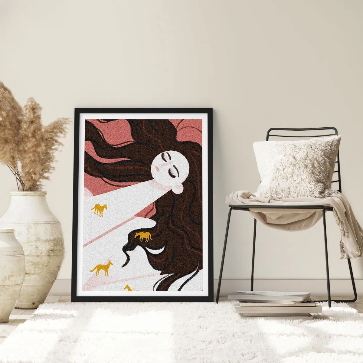 Poster in einem schwarzem Rahmen - Traum von einem goldenen Pferd - 61x91 cm
