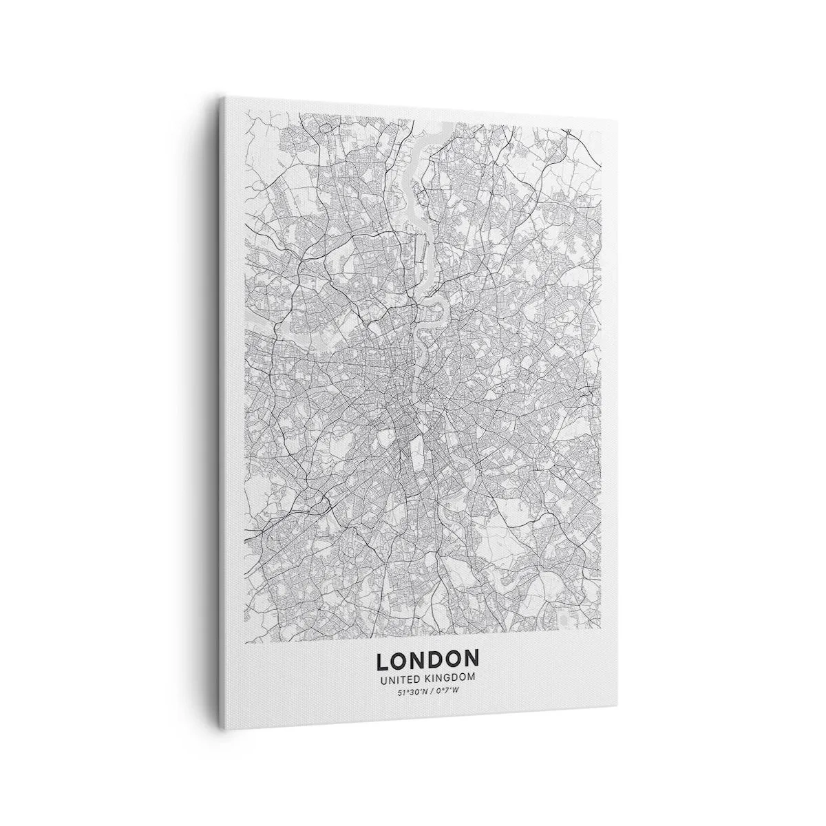 Bild auf Leinwand - Leinwandbild - Ein minimalistischer Stadtplan in Grautönen - 50x70cm - Karte des Labyrinths von London - Moderne Wanddekoration für Wohnzimmer und Schlafzimmer ARTTOR