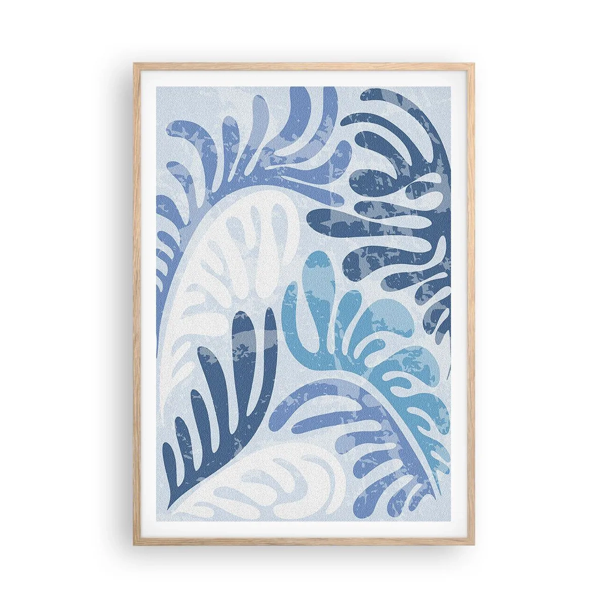 Poster in einem Rahmen aus heller Eiche - Blaue Farne - 70x100 cm