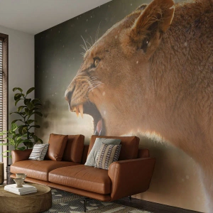 Fototapete Premium Sand - Versuch, nicht zuzuhören - Tiere, Löwe, Afrika - 500x350 cm