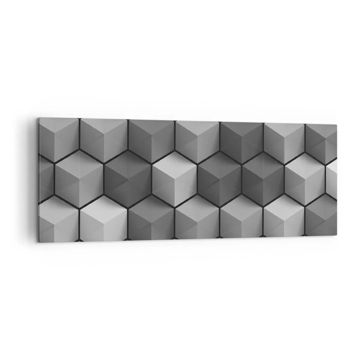 Bild auf Leinwand - Leinwandbild - Geometrische Komposition aus Würfeln in Grau- und Schwarztönen - 140x50cm - Kubistisches Puzzle - Moderne Wanddekoration für Wohnzimmer und Schlafzimmer ARTTOR