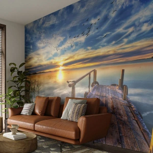 Fototapete Premium Sand - Der Wind geht zur Ruhe - Landschaft, See, Holzbrücke - 400x280 cm