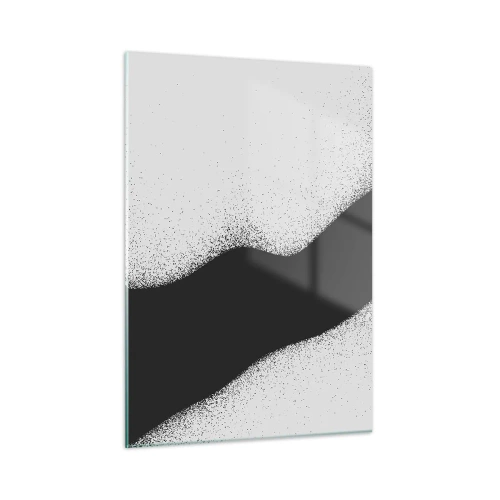 Glasbild - Bild auf glas - Minimalistische Schwarz-Weiß-Abstraktion mit einem Punktverlauf - 50x70cm - Flüssiges Gleichgewicht - Moderne Wanddekoration für Wohnzimmer und Schlafzimmer ARTTOR