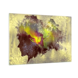Glasbild - Bild auf glas - Das Gesichtsprofil einer Frau voller Natur und farbenfroher Effekte. - 100x70cm - Mutter Natur - Moderne Wanddekoration für Wohnzimmer und Schlafzimmer ARTTOR