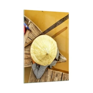 Glasbild - Bild auf glas - Ein traditionelles Boot aus der Vogelperspektive - 80x120cm - Leben am Gelben Fluss - Moderne Wanddekoration für Wohnzimmer und Schlafzimmer ARTTOR