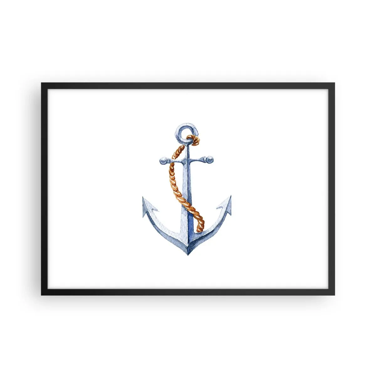 Poster in einem schwarzem Rahmen - Anker mit Seil im Aquarellstil - 70x50cm - Ahoi Abenteuer! - Moderne Wanddekoration für Wohnzimmer und Schlafzimmer ARTTOR