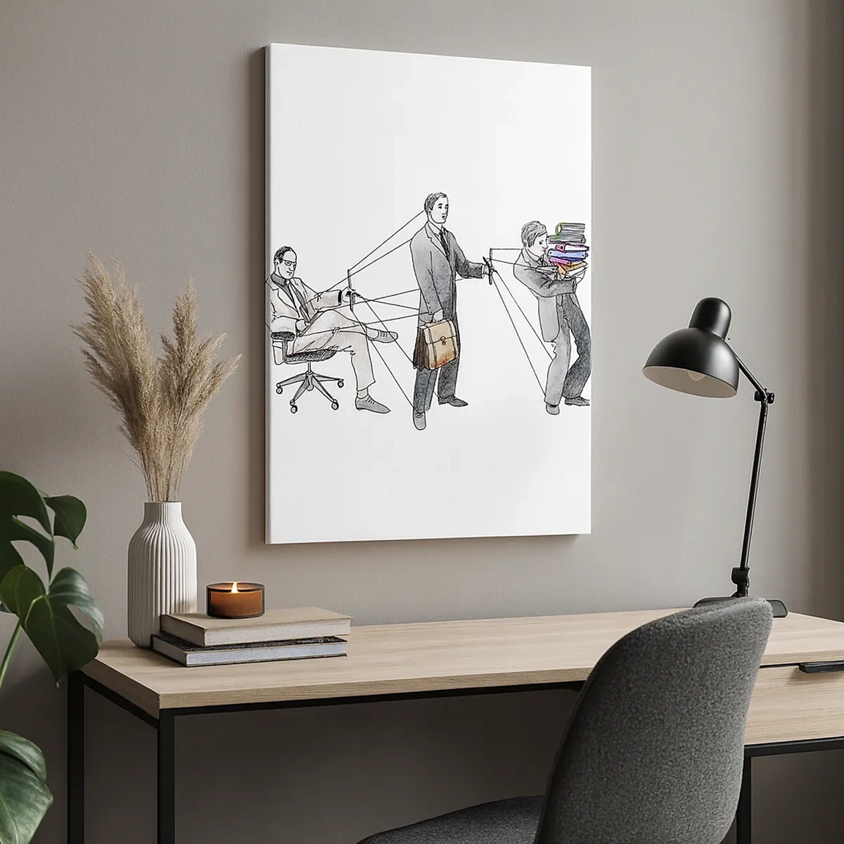 Bild auf Leinwand - Leinwandbild - Eine Illustration, die zeigt, wie Menschen wie Marionetten kontrolliert werden. - 50x70cm - Jeder hat seinen Meister - Moderne Wanddekoration für Wohnzimmer und Schlafzimmer ARTTOR