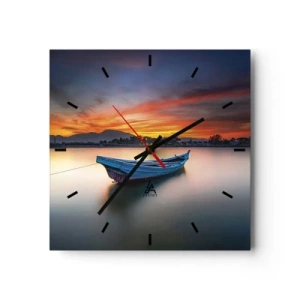Wanduhr - Glasuhr - Ein Boot auf dem Wasser während eines malerischen Sonnenuntergangs - 30x30cm - Eine gute Nacht kommt - Moderne Wanddekoration für Wohnzimmer und Schlafzimmer ARTTOR