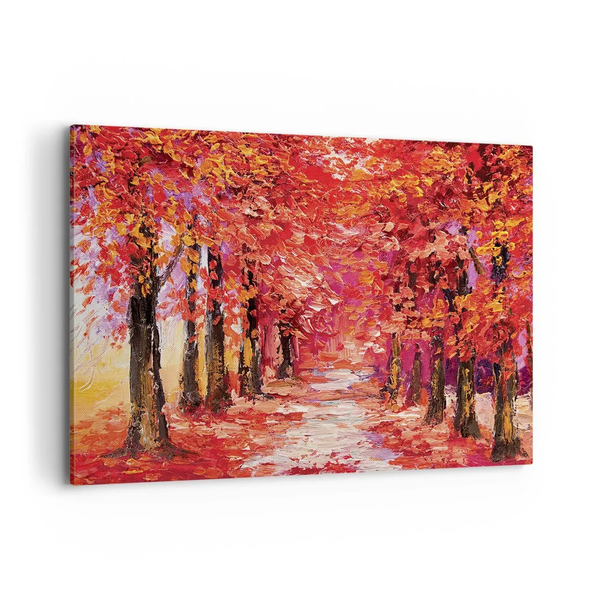Bild auf Leinwand - Leinwandbild - Eine malerische Gasse in herbstlichen Farben im impressionistischen Stil - 120x80cm - Herbstlicher Eindruck - Moderne Wanddekoration für Wohnzimmer und Schlafzimmer ARTTOR