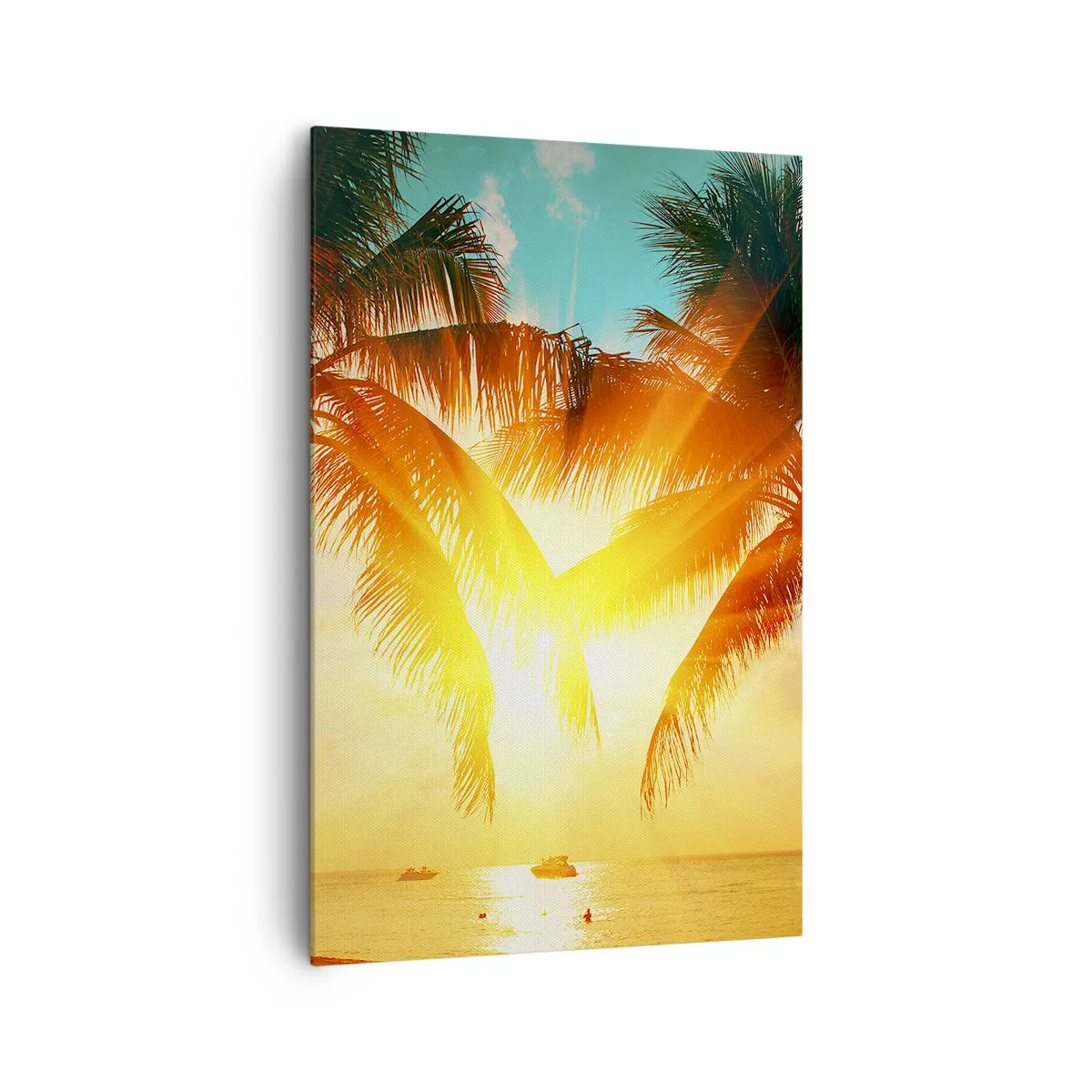 Bild auf Leinwand - Leinwandbild - Palmen, beleuchtet vom warmen Licht der untergehenden Sonne - 80x120cm - Exotisches Paar - Moderne Wanddekoration für Wohnzimmer und Schlafzimmer ARTTOR
