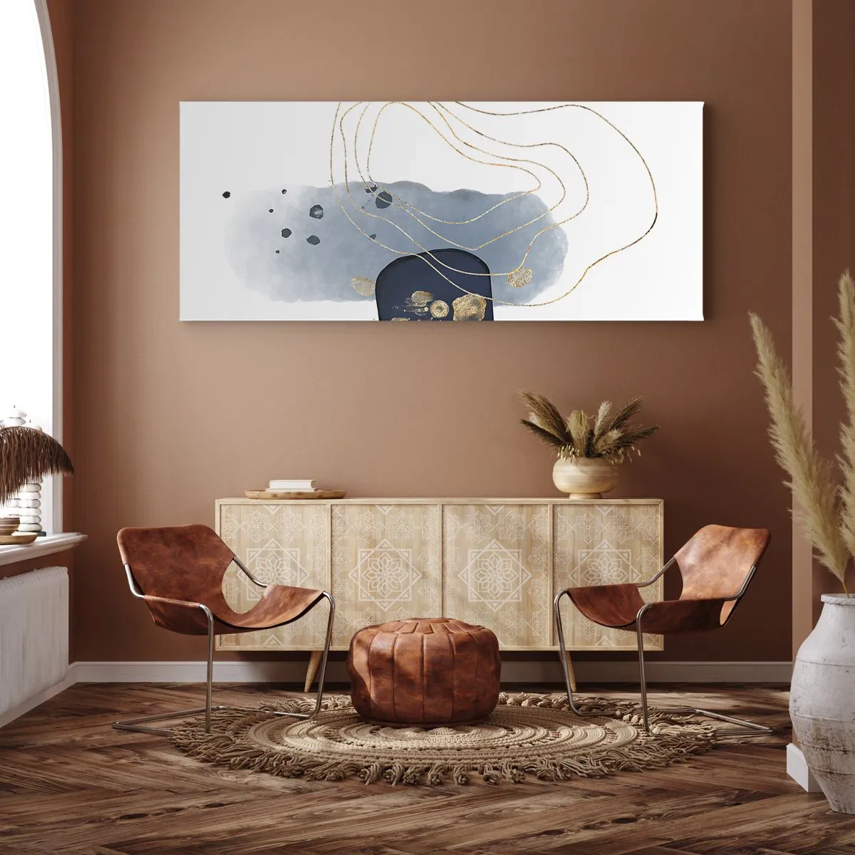 Bild auf Leinwand - Leinwandbild - Blau-goldene Fantasie - 90x30 cm