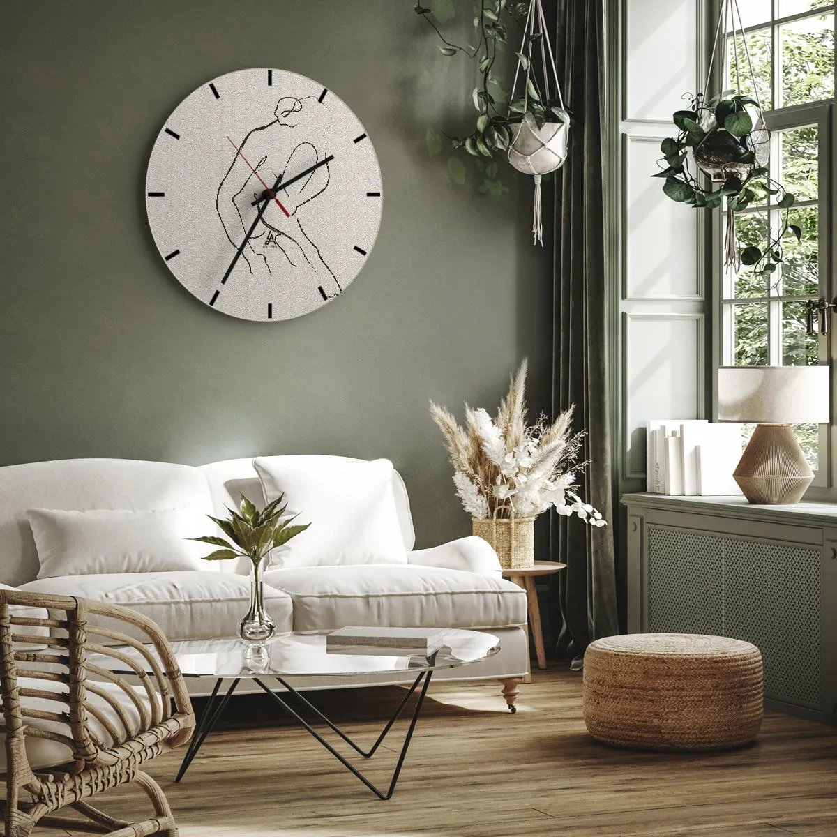 Wanduhr - Glasuhr - Eine zarte Skizze einer weiblichen Silhouette auf hellem Hintergrund - 30x30cm - Intime Skizze - Moderne Wanddekoration für Wohnzimmer, Küche und Schlafzimmer ARTTOR