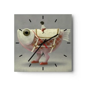 Wanduhr - Glasuhr - Ein schicker Fischreiter mit Beinen und Sattel - 30x30cm - Reiter auf einem surrealen Fisch - Moderne Wanddekoration für Wohnzimmer und Schlafzimmer ARTTOR