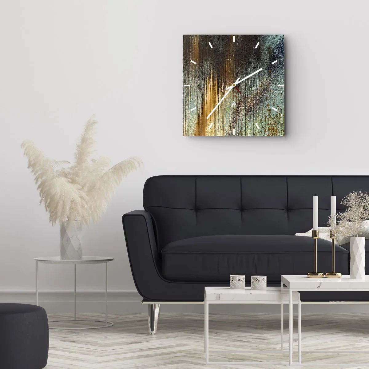 Wanduhr - Glasuhr - Eine nicht zufällige farbenfrohe Komposition - 40x40 cm