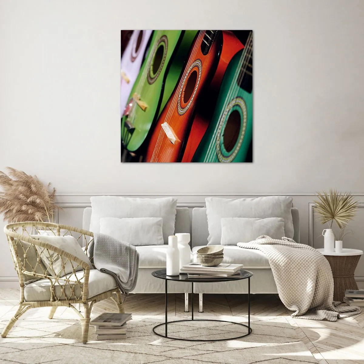 Glasbild - Bild auf glas - Die Gitarre hat viele Farben - 60x60 cm