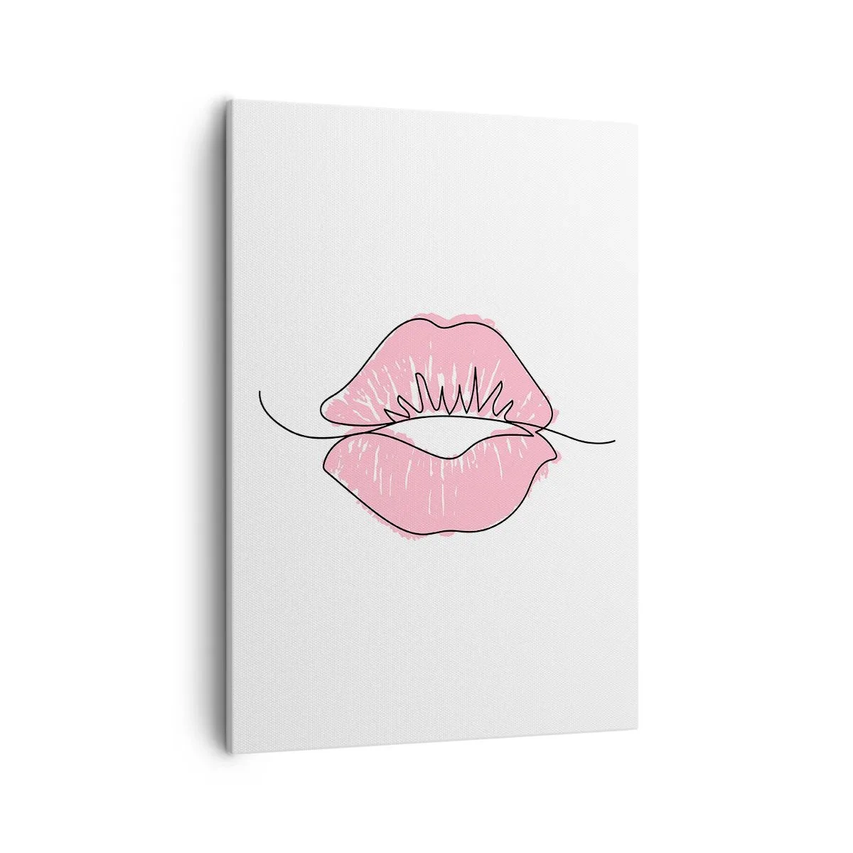 Bild auf Leinwand - Leinwandbild - Minimalistische Lippenzeichnung in einem Rosaton - 50x70cm - Bereit zum Küssen? - Moderne Wanddekoration für Wohnzimmer und Schlafzimmer ARTTOR