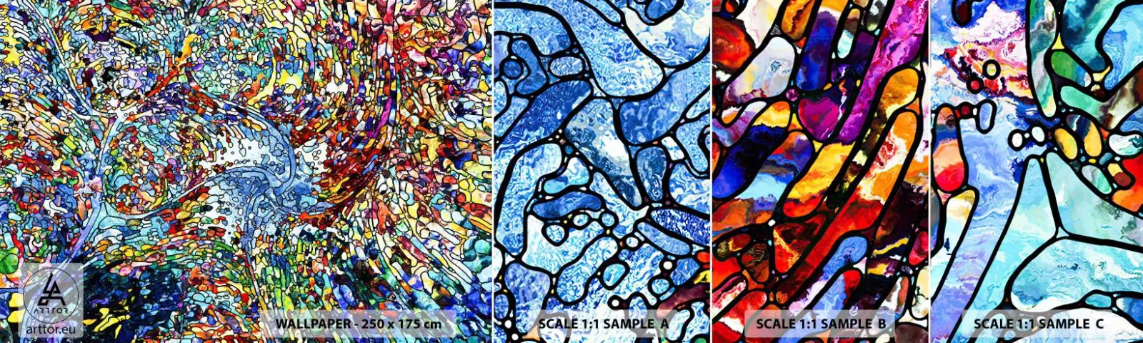 Fototapeten Muster Selbstklebend Deluxe Sticker - Glasmalerei Wassertropfen - Abstraktion, Stück, Grafik - 100x30 cm