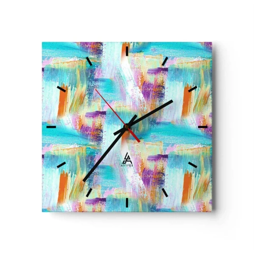 Wanduhr - Glasuhr - Farbenfrohe Abstraktion mit dynamischen Pinselstrichen - 30x30cm - Fröhlicher Labyrinth-Liner - Moderne Wanddekoration für Wohnzimmer und Schlafzimmer ARTTOR