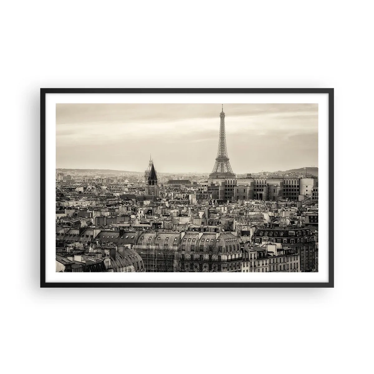 Poster in einem schwarzem Rahmen - Über den Dächern von Paris - 91x61 cm