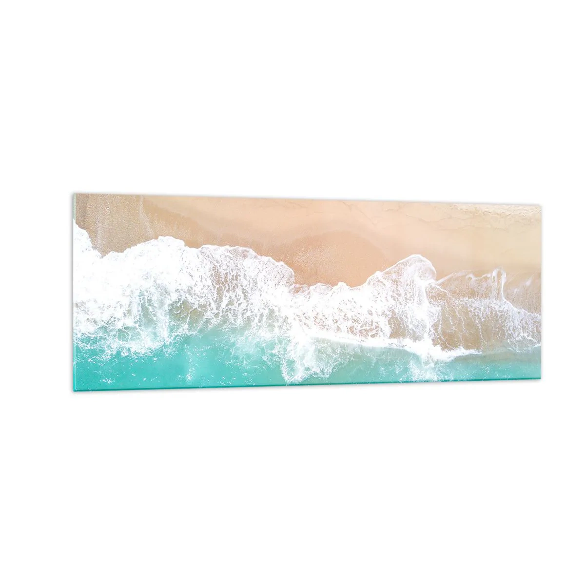 Glasbild - Bild auf glas - Eine Vogelperspektive auf einen Strand mit türkisfarbenem Wasser und sanften Wellen - 140x50cm - Eine streichelnde Berührung - Moderne Wanddekoration für Wohnzimmer und Schlafzimmer ARTTOR