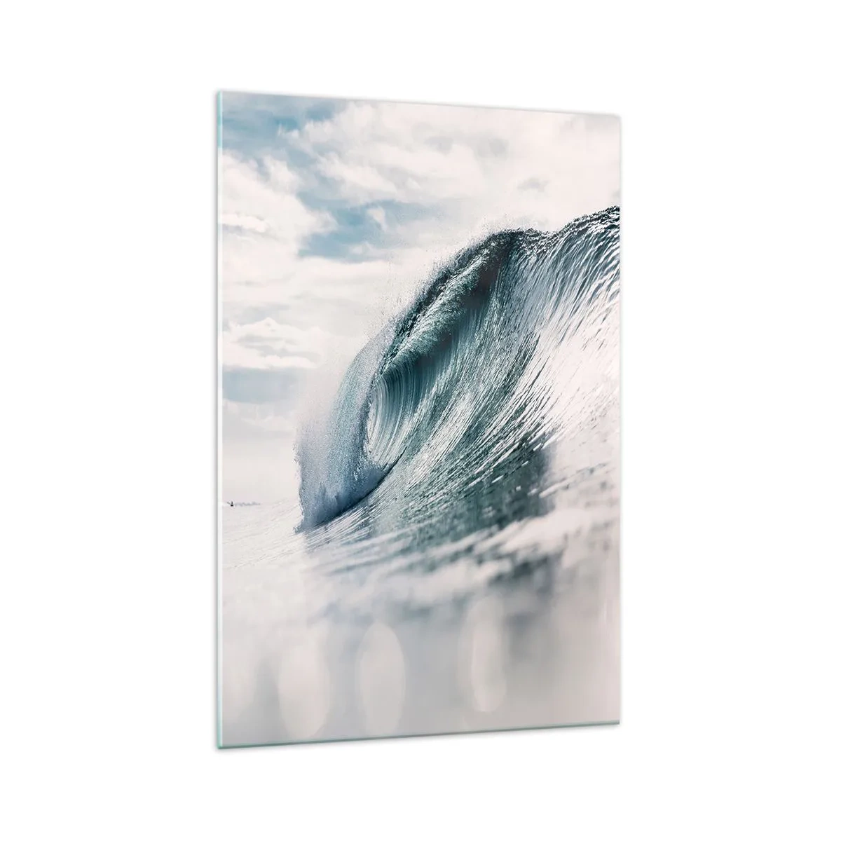 Glasbild - Bild auf glas - Eine Meereswelle, eingefangen in einem dynamischen Moment vor dem Himmel - 70x100cm - Wasserspitze - Moderne Wanddekoration für Wohnzimmer und Schlafzimmer ARTTOR