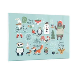 Glasbild - Bild auf glas - Weihnachtstierillustrationen auf pastellfarbenem Hintergrund - 120x80cm - Möge es immer Weihnachten sein! - Moderne Wanddekoration für Wohnzimmer und Schlafzimmer ARTTOR