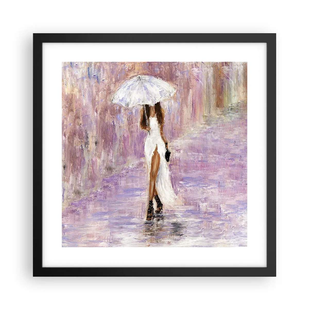 Poster in einem schwarzem Rahmen - Im lila Regen - 40x40 cm