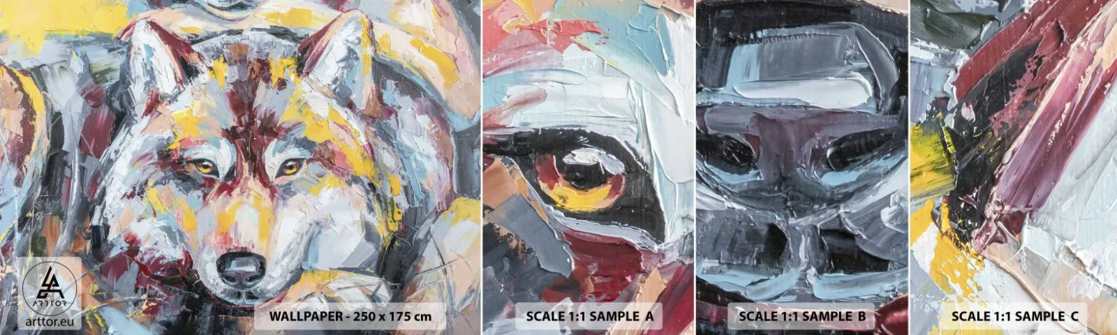 Fototapetenmuster Standard Eco - Seelenfrieden unter den Lieben - Abstraktion, Wolf, Malerei - 100x30 cm