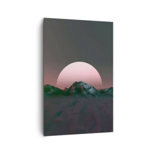 Bild auf Leinwand - Leinwandbild - Geometrische Berge mit der untergehenden Sonne im Hintergrund - 80x120cm - In einer Nachbargalaxie - Moderne Wanddekoration für Wohnzimmer und Schlafzimmer ARTTOR