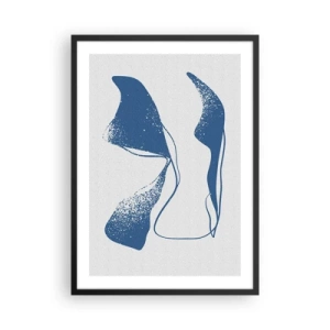 Poster in einem schwarzem Rahmen - Abstrakte Formen in Blautönen auf hellem Hintergrund - 50x70cm - Geflügelte Abstraktion - Moderne Wanddekoration für Wohnzimmer und Schlafzimmer ARTTOR