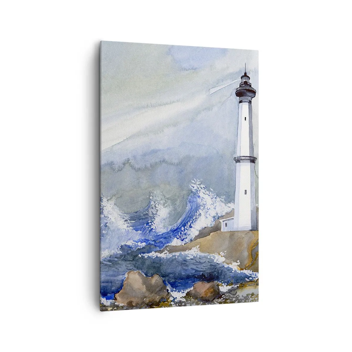 Bild auf Leinwand - Leinwandbild - Ein Leuchtturm an einer felsigen Küste mit rauer See - 80x120cm - Gegen die Dunkelheit und den Sturm - Moderne Wanddekoration für Wohnzimmer und Schlafzimmer ARTTOR