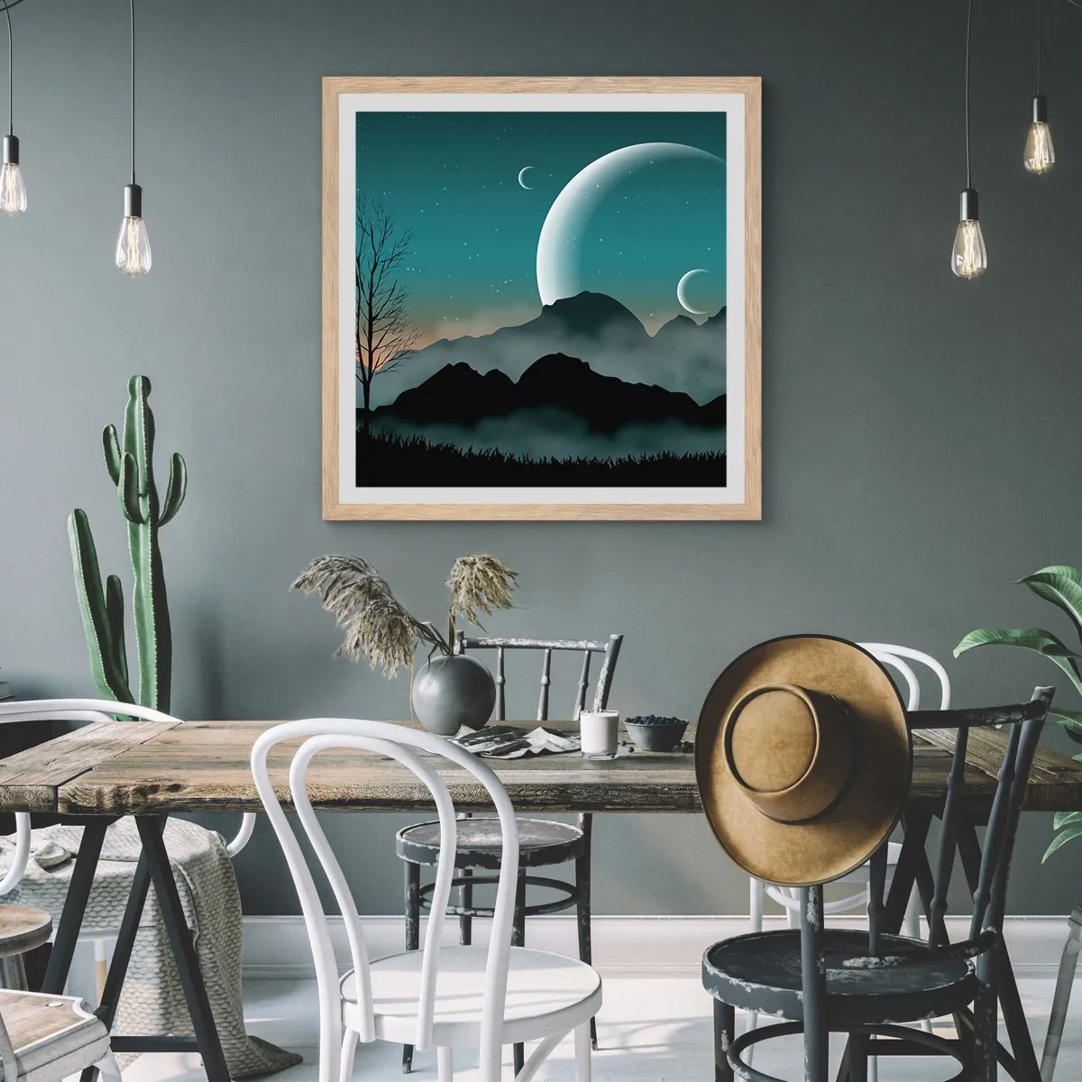 Poster in einem Rahmen aus heller Eiche - Karneval in der Sternenacht - 30x30 cm