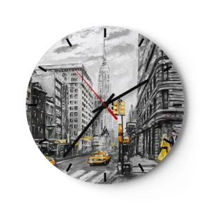 Wanduhr - Glasuhr - Ein malerischer Blick auf New York City mit Taxis auf der Straße - 30x30cm - Eine New Yorker Geschichte - Moderne Wanddekoration für Wohnzimmer, Küche und Schlafzimmer ARTTOR