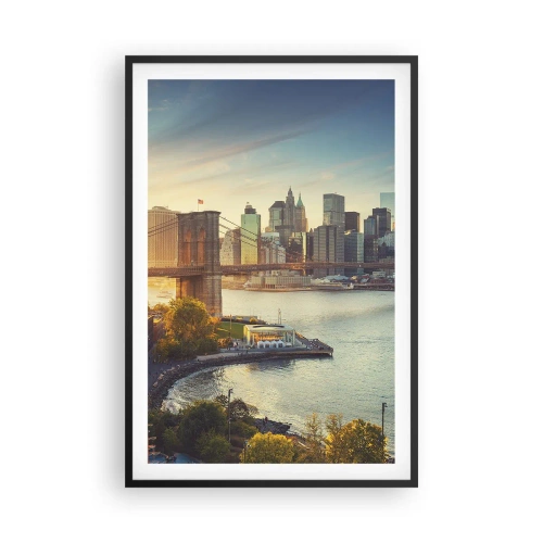 Poster in einem schwarzem Rahmen - Morgendämmerung der Großstadt - 61x91 cm