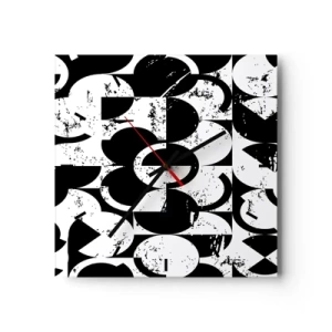Wanduhr - Glasuhr - Abstraktes schwarz-weißes geometrisches Muster mit Vintage-Effekt - 30x30cm - Weiß ist weiß und schwarz ist schwarz - Moderne Wanddekoration für Wohnzimmer und Schlafzimmer ARTTOR