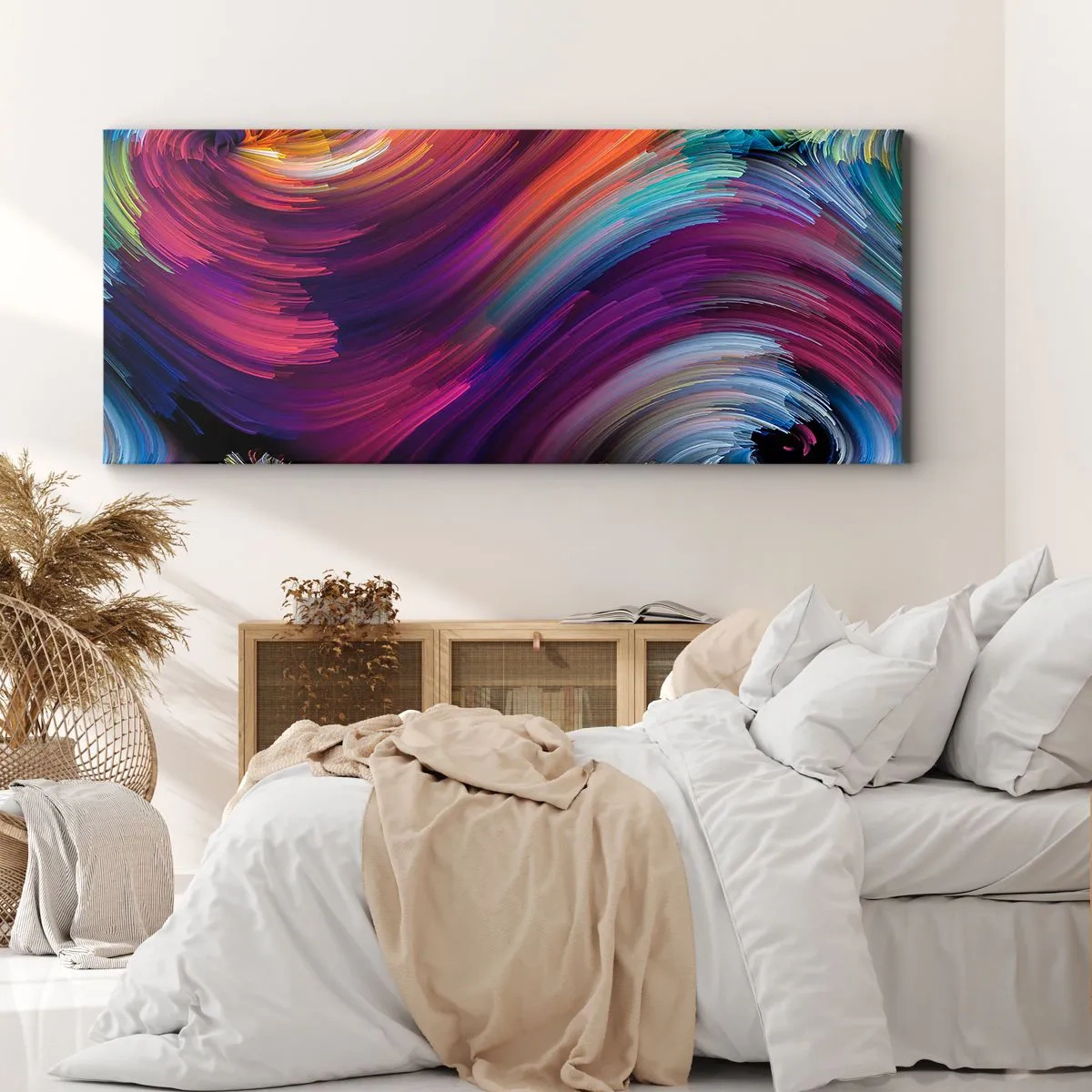 Bild auf Leinwand - Leinwandbild - Abstrakte Wirbel in leuchtenden Farben - 140x50cm - Der Beginn einer neuen Welt - Moderne Wanddekoration für Wohnzimmer und Schlafzimmer ARTTOR