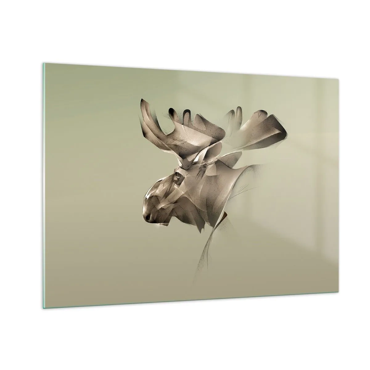 Glasbild - Bild auf glas - Ein modernes Bild eines Elches auf grünem Hintergrund - 100x70cm - Die sanfte Kraft des Friedens - Moderne Wanddekoration für Wohnzimmer und Schlafzimmer ARTTOR