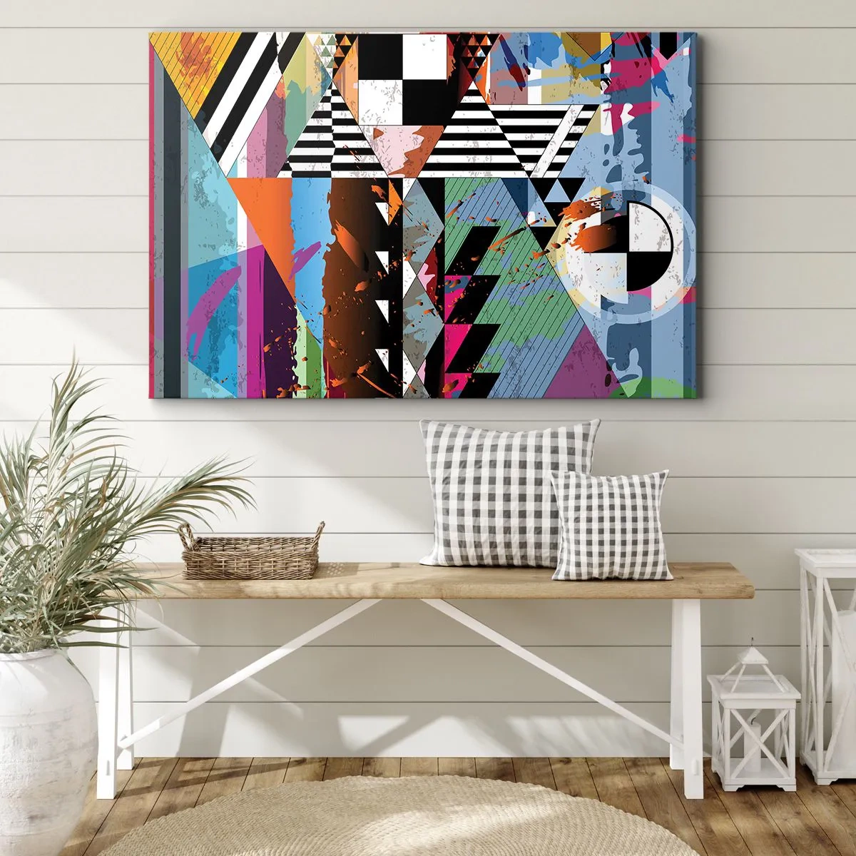 Bild auf Leinwand - Leinwandbild - Abstrakte geometrische Komposition mit lebendigen Farben - 70x50cm - Geometrisch und organisch - Moderne Wanddekoration für Wohnzimmer und Schlafzimmer ARTTOR