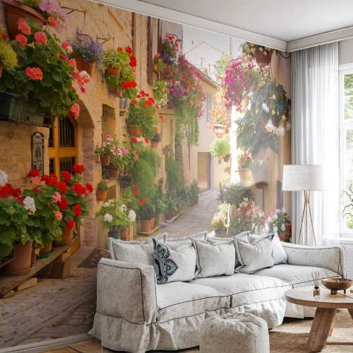 Fototapete Standard Eco - In der Flut Blumen - Stadt, Italien, Schöne Straßen - 200x140 cm