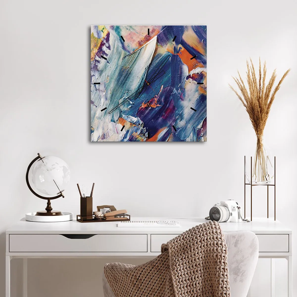 Wanduhr - Glasuhr - Bunte Abstraktion mit Acrylfarbe Textur - 30x30cm - Farbverwirrung - Moderne Wanddekoration für Wohnzimmer und Schlafzimmer ARTTOR
