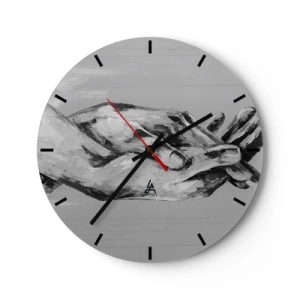 Wanduhr - Glasuhr - Symbolische Hände in Grautönen, eingefangen in einem künstlerischen Stil - 30x30cm - Anfang… - Moderne Wanddekoration für Wohnzimmer, Küche und Schlafzimmer ARTTOR