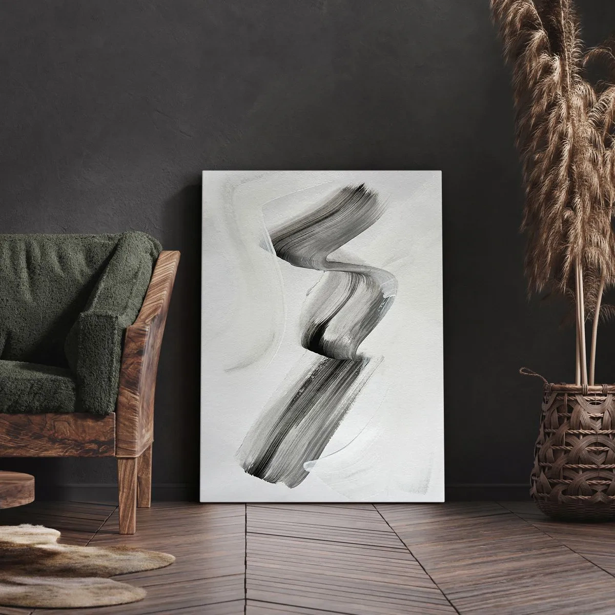 Bild auf Leinwand - Leinwandbild - Abstrakter schwarz-weißer Pinselstrich auf hellem Hintergrund - 50x70cm - Lässig zum Spaß - Moderne Wanddekoration für Wohnzimmer und Schlafzimmer ARTTOR
