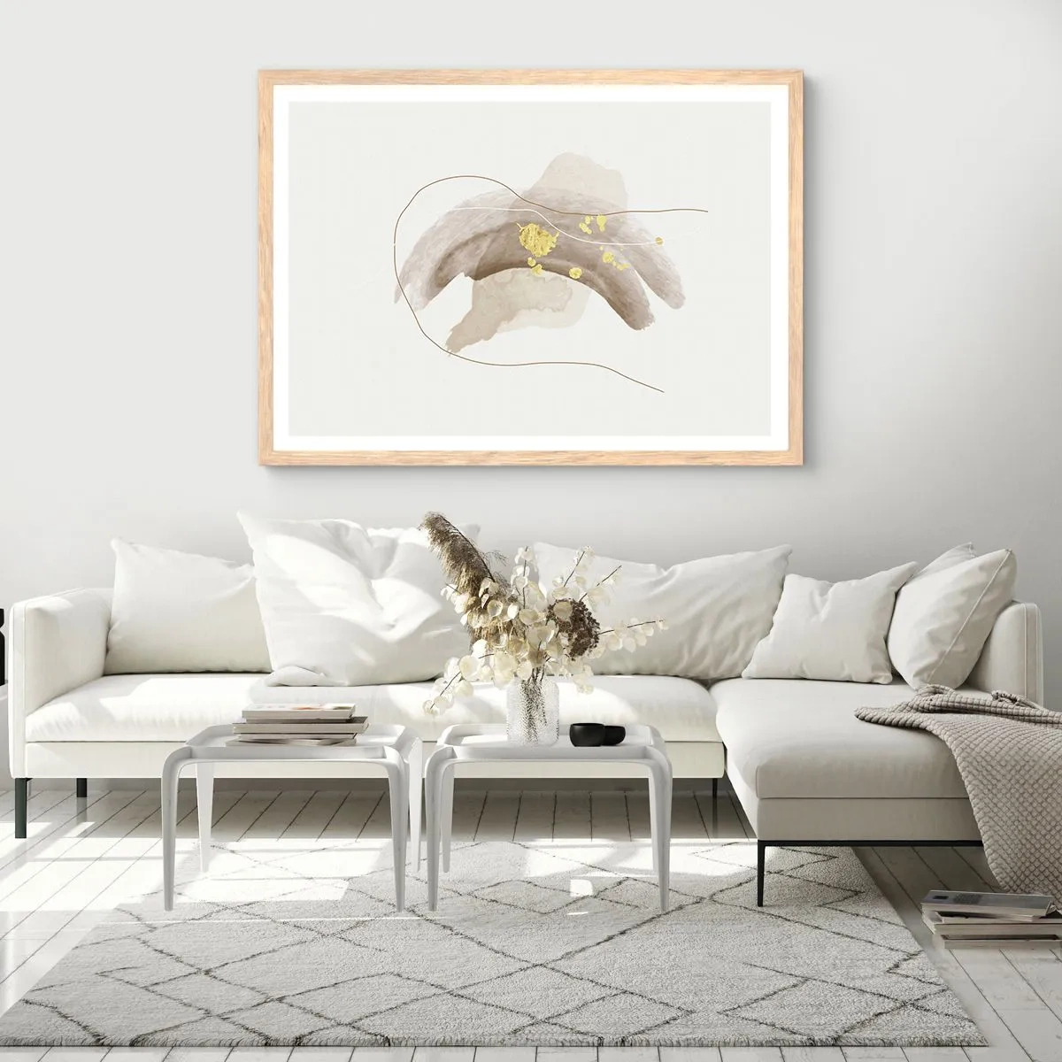 Poster in einem Rahmen aus heller Eiche - Im Weltraum begegnet - 40x30 cm