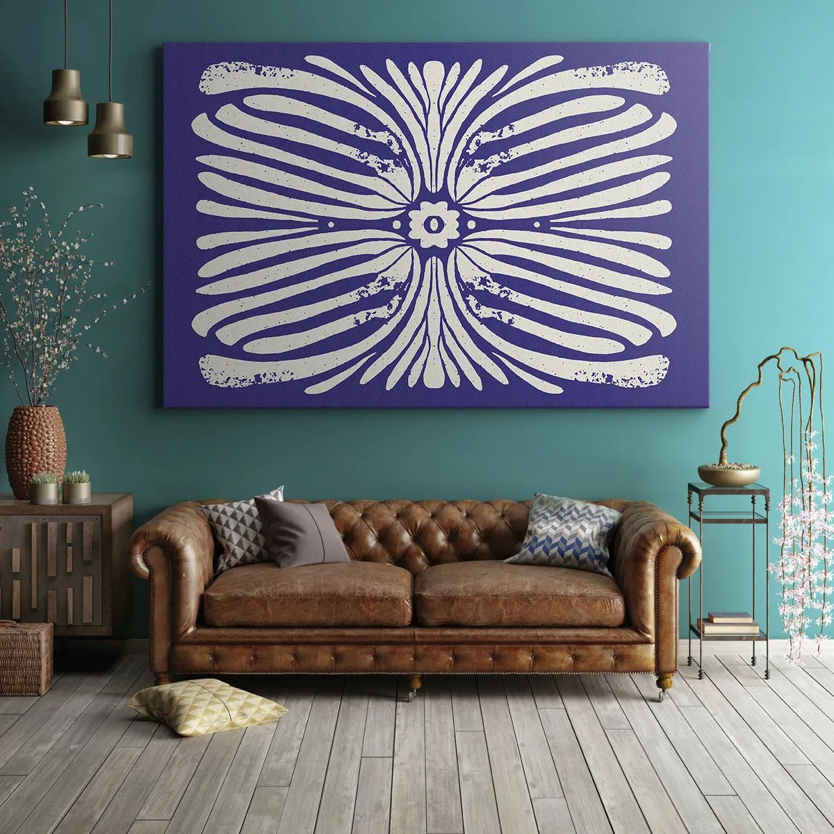 Bild auf Leinwand - Leinwandbild - Ethno-Muster in Lila- und Weißtönen - 120x80cm - Ethnische Inspirationen - Moderne Wanddekoration für Wohnzimmer und Schlafzimmer ARTTOR