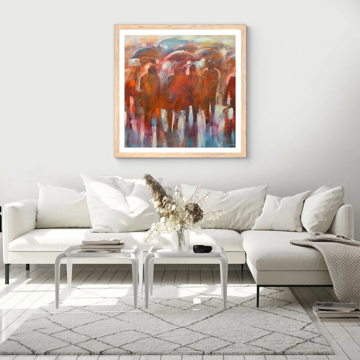 Poster in einem Rahmen aus heller Eiche - Auch bei Regen und Nebel - 50x50 cm