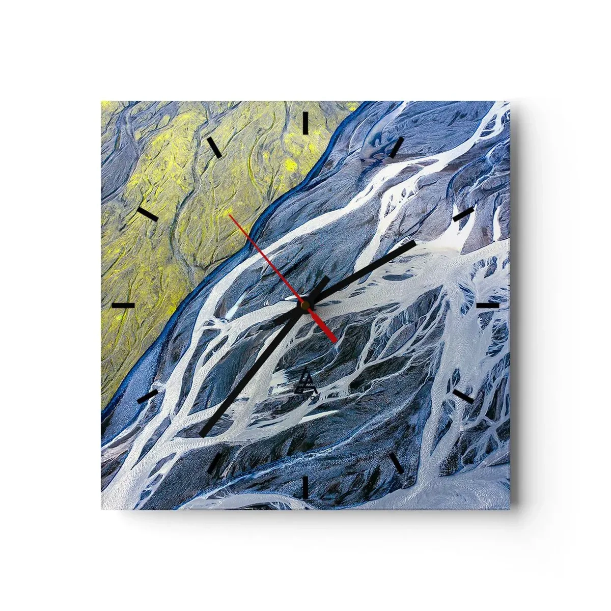Wanduhr - Glasuhr - Abstrakte Vogelperspektive auf mäandernde Flussbetten - 30x30cm - Felsmalereien der Natur - Moderne Wanddekoration für Wohnzimmer und Schlafzimmer ARTTOR