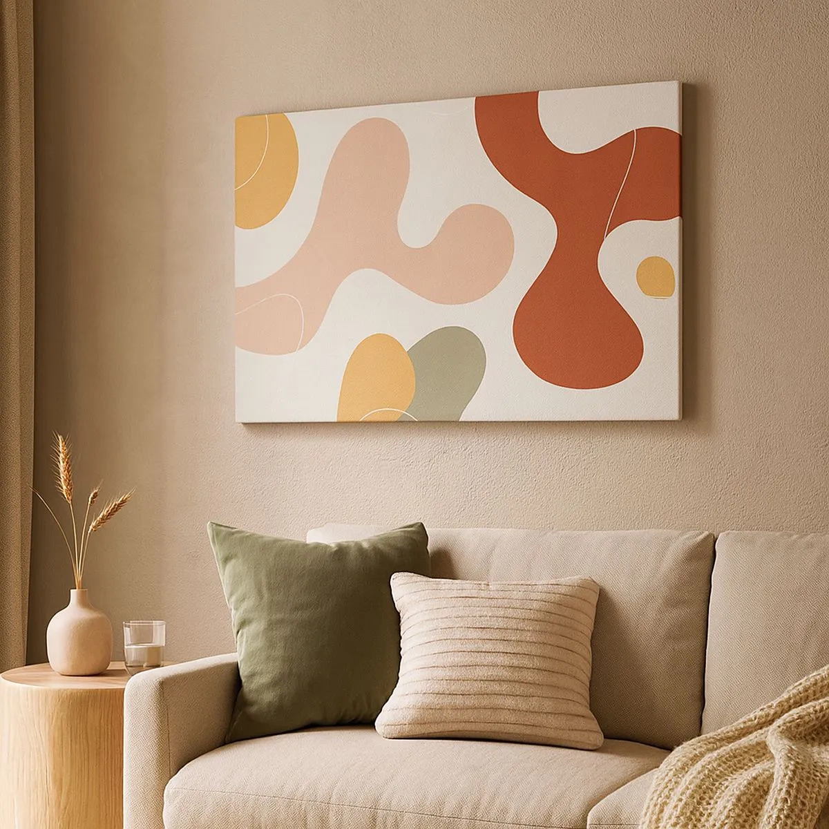 Bild auf Leinwand - Leinwandbild - Eine abstrakte Komposition in Pastelltönen mit dynamischen Formen. - 70x50cm - Kringel oder Schnörkel? - Moderne Wanddekoration für Wohnzimmer und Schlafzimmer ARTTOR