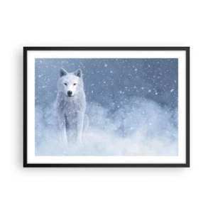 Poster in einem schwarzem Rahmen - Weißer Wolf in einer verschneiten Landschaft - 70x50cm - In Winterstimmung - Moderne Wanddekoration für Wohnzimmer und Schlafzimmer ARTTOR